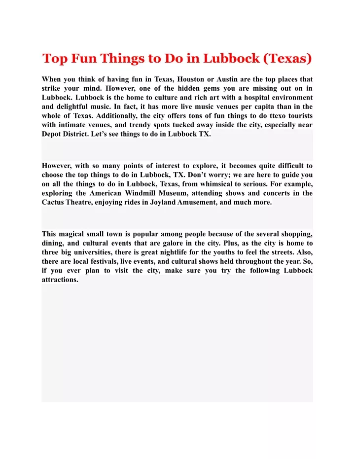 top fun things to do in lubbock texas