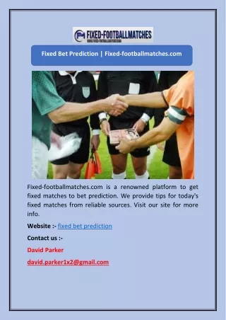 Fixed Bet Prediction | Fixed-footballmatches.com