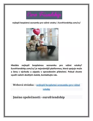 nejlepší bezplatná seznamka pro vážné vztahy | Eurofriendship.com/cs/