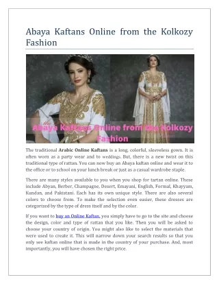 Abaya Kaftans Online from the Kolkozy Fashion