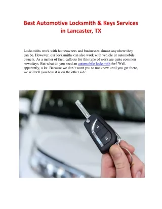 Best Automotive Locksmith & Keys Services in Lancaster, TX