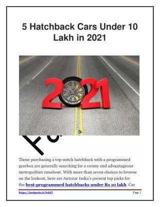 5 Hatchback Cars Under 10 Lakh in 2021