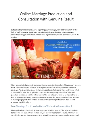 online marriage prediction and consultation with