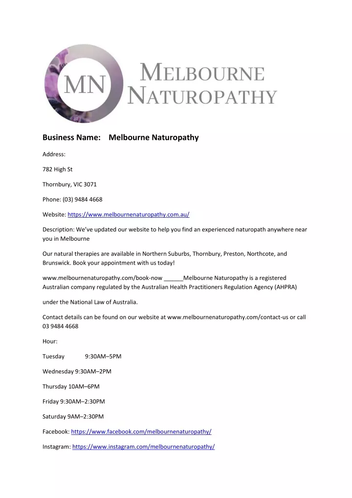 business name melbourne naturopathy