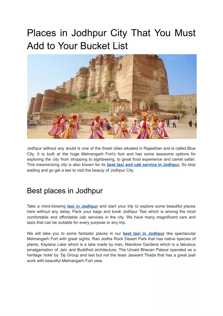 places in jodhpur city that you must add to your