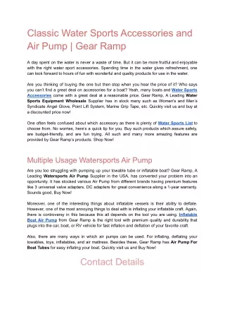 Classic Water Sports Accessories and Air Pump | Gear Ramp