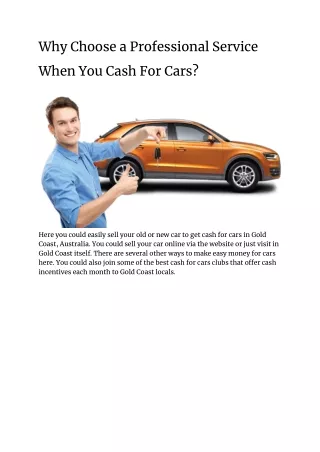 Why Choose a Professional Service When You Cash For Cars