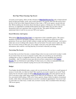 best tips when choosing vips escort