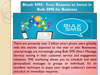 Bhash SMS - Four Reasons to Invest in Bulk SMS for Business