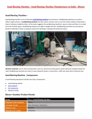 Sand Blasting Machine - Sand Blasting Machine Manufacturer in India - Blaster