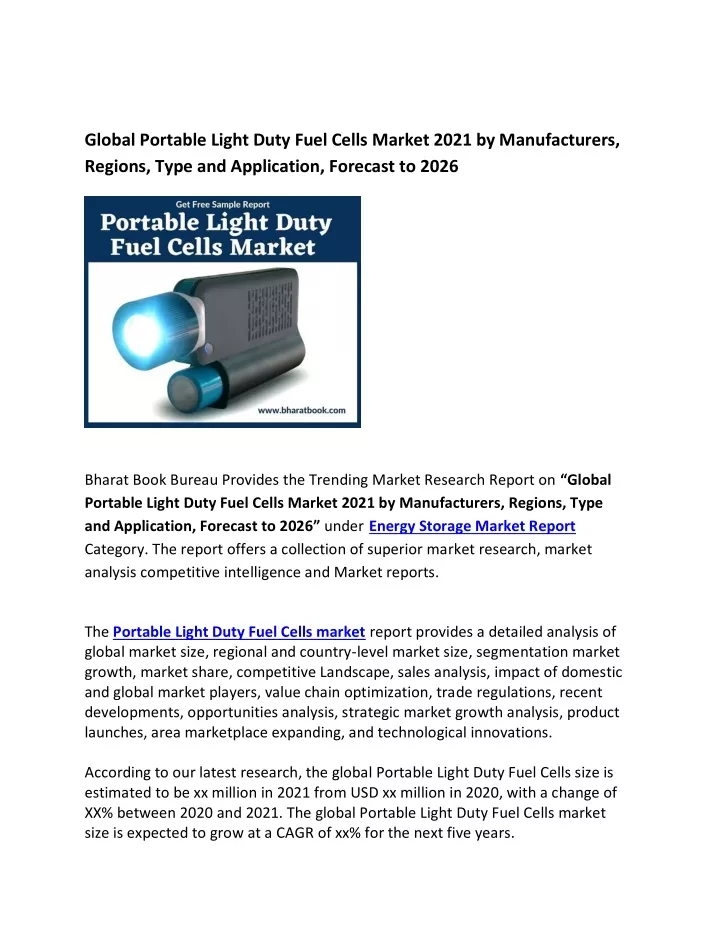 global portable light duty fuel cells market 2021