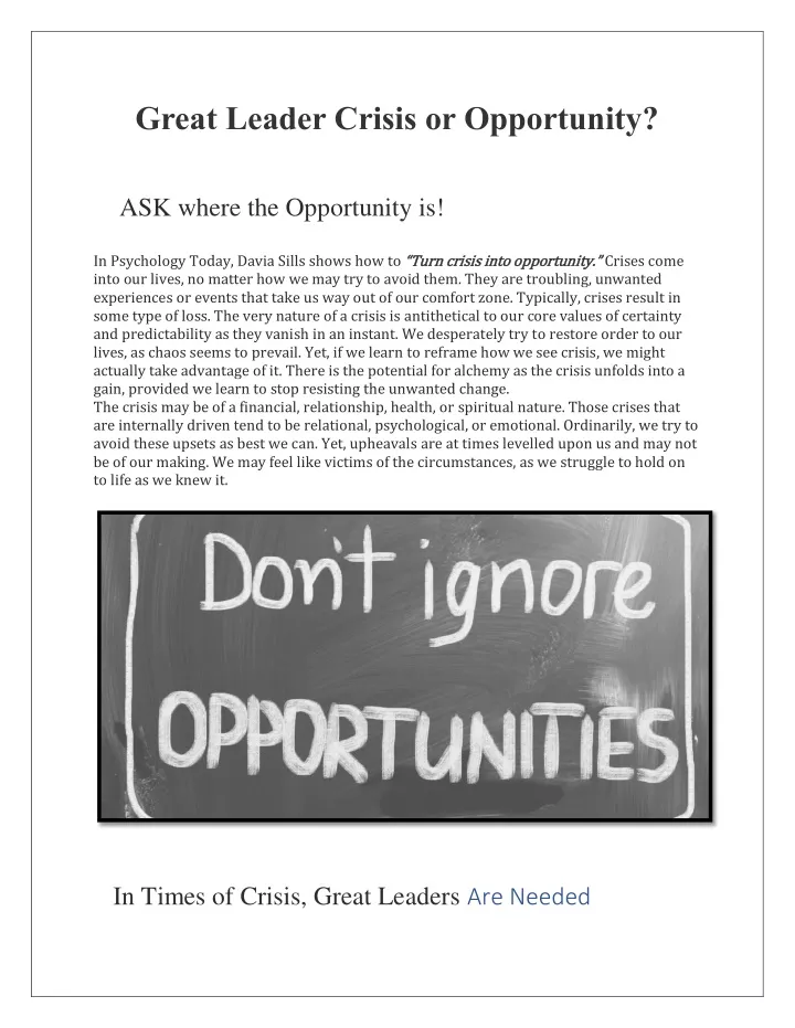 great leader crisis or opportunity