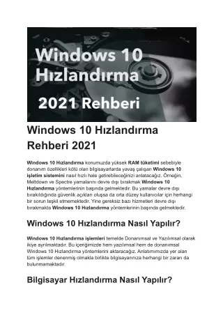 Windows 10 Hızlandırma Rehberi 2021