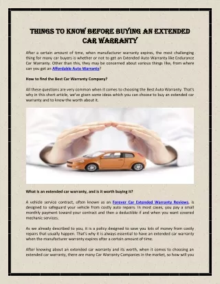 Things To Know Before Buying An Extended Car Warranty