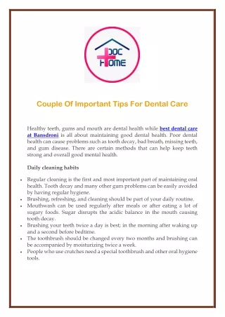 Couple Of Important Tips For Dental Care