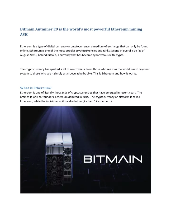 bitmain antminer e9 is the world s most powerful