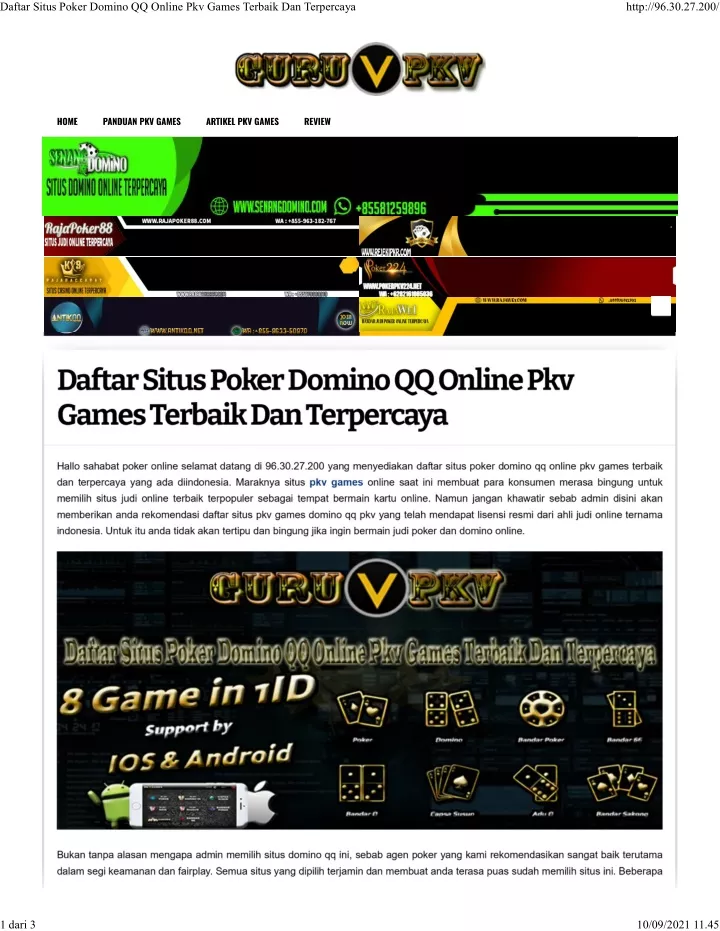 daftar situs poker domino qq online pkv games