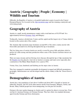 Austria | Geography | People | Economy |  Wildlife and Tourism