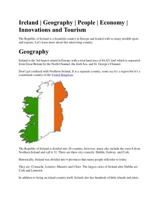 Ireland | Geography | People | Economy |  Innovations and Tourism