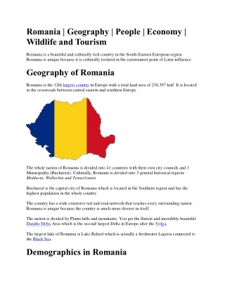 Romania | Geography | People | Economy |  Wildlife and Tourism