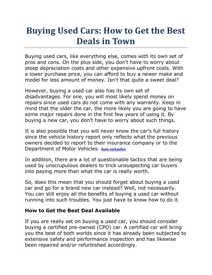 buying used cars how to get the best deals in town
