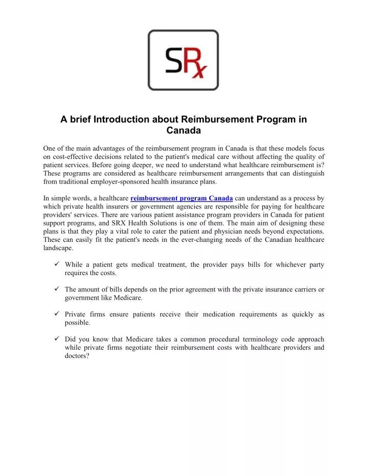 a brief introduction about reimbursement program