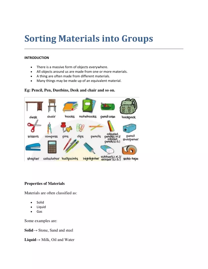 sorting materials into groups