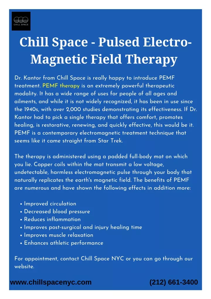 chill space pulsed electro magnetic field therapy