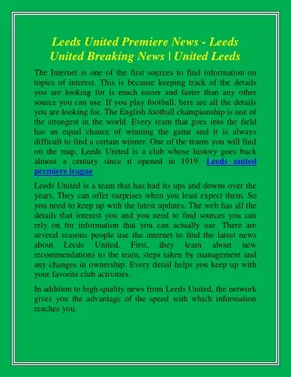Leeds United Premiere News