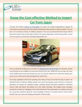Know the Cost-effective Method to Import Car from Japan
