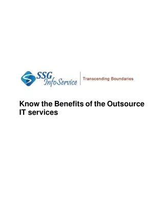 Know the Benefits of the Outsource IT services - SSG InfoService