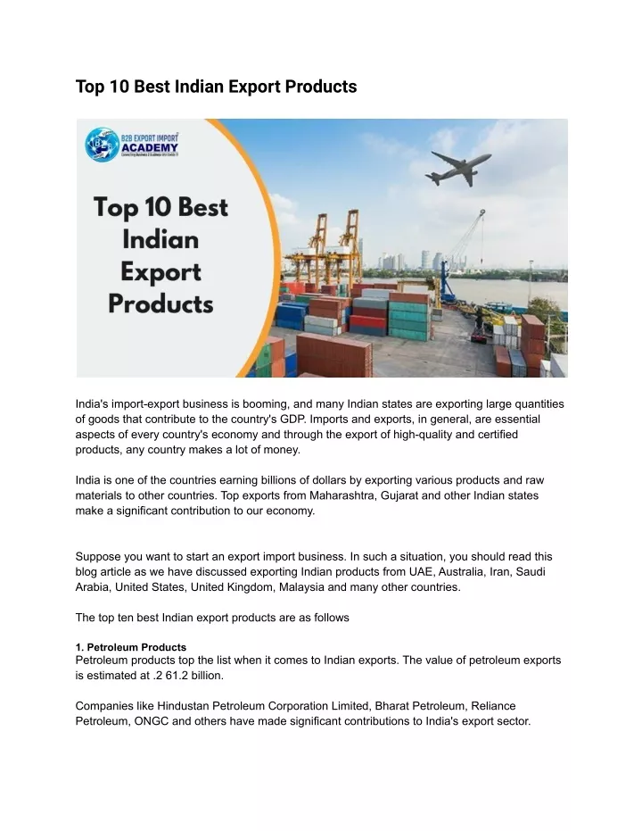 PPT - Top 10 Best Indian Export Products PowerPoint Presentation, free ...