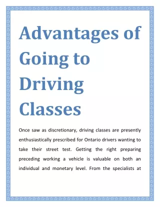 advantages of going to driving classes