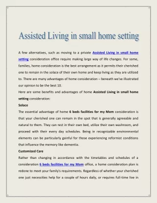 Assisted Living in small home setting