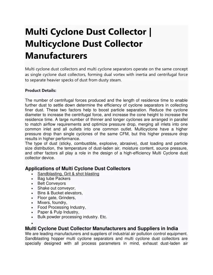 multi cyclone dust collector multicyclone dust