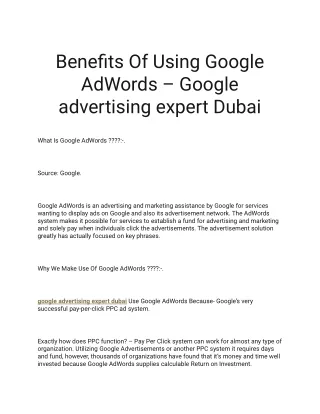 Benefits Of Using Google AdWords – Google advertising expert Dubai