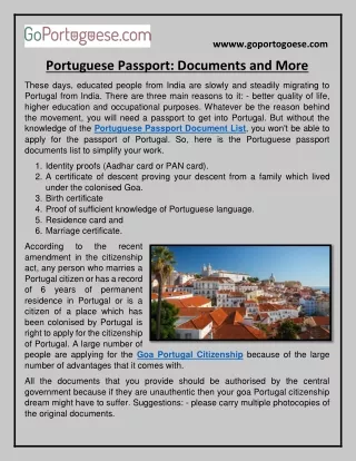 Portuguese Passport: Documents and More