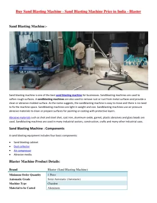 Buy Sand Blasting Machine - Sand Blasting Machine Price in India - Blaster