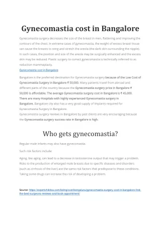 Gynecomastia cost in Bangalore