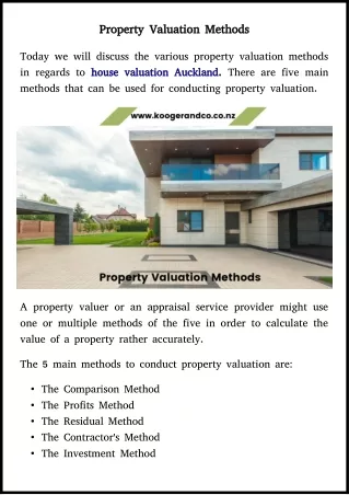 five property valuation methods in auckland