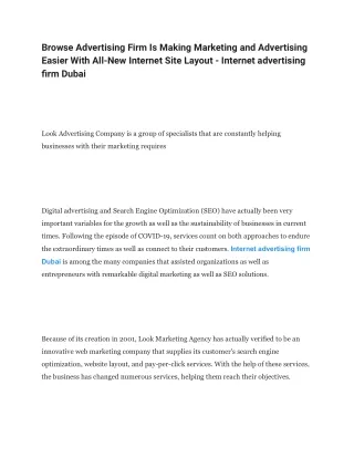 Browse Advertising Firm Is Making Marketing and Advertising Easier With All-New Internet Site Layout - Internet advertis