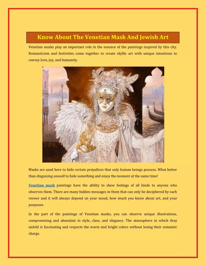 know about the venetian mask and jewish art