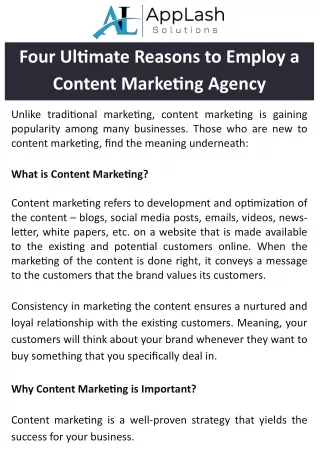 Four Ultimate Reasons to Employ a Content Marketing Agency