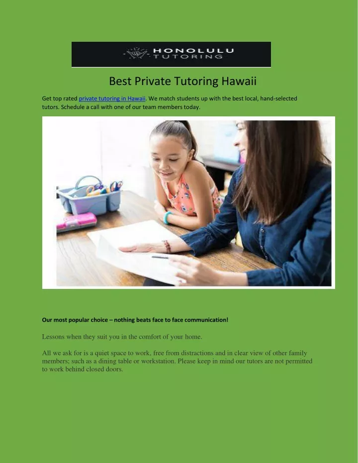 best private tutoring hawaii