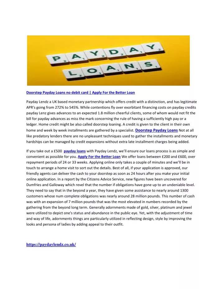 doorstep payday loans no debit card apply