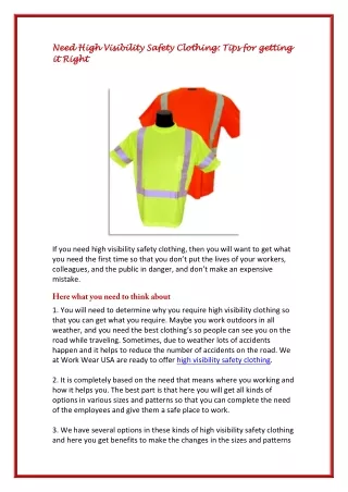Need High Visibility Safety Clothing: Tips for getting it Right