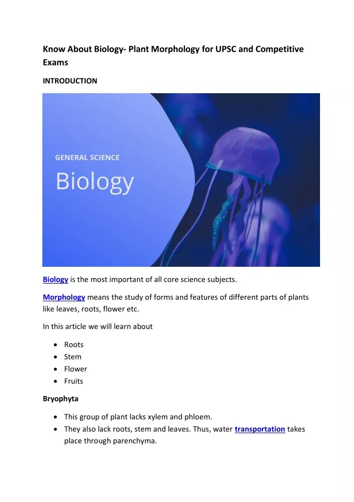 know about biology plant morphology for upsc