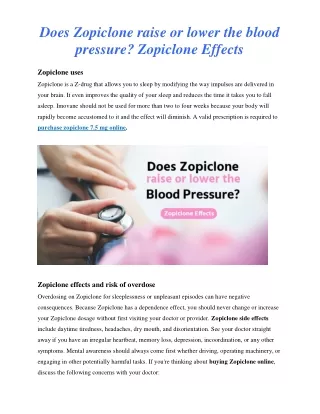 Does Zopiclone raise or lower the blood pressure? Zopiclone Effects
