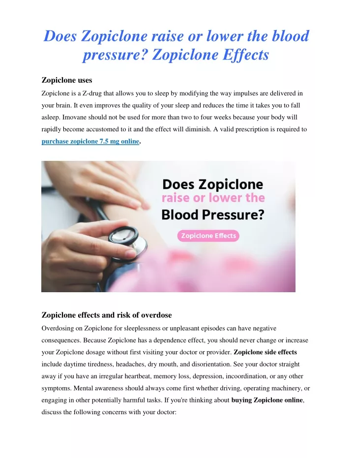 does zopiclone raise or lower the blood pressure