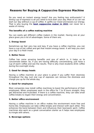 reasons for buying a cappuccino espresso machine